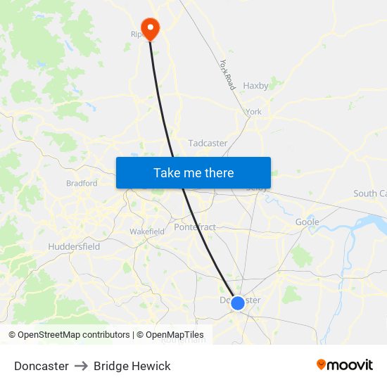 Doncaster to Bridge Hewick map