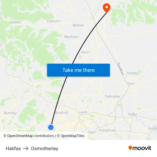 Halifax to Osmotherley map