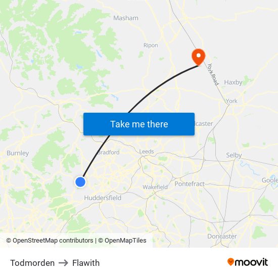 Todmorden to Flawith map