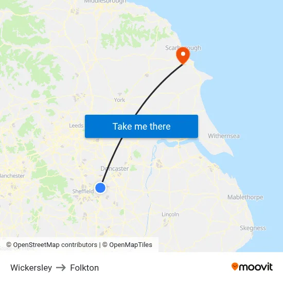 Wickersley to Folkton map