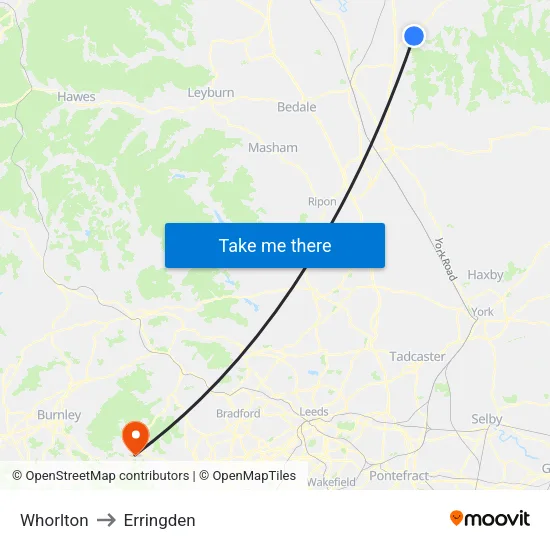 Whorlton to Erringden map