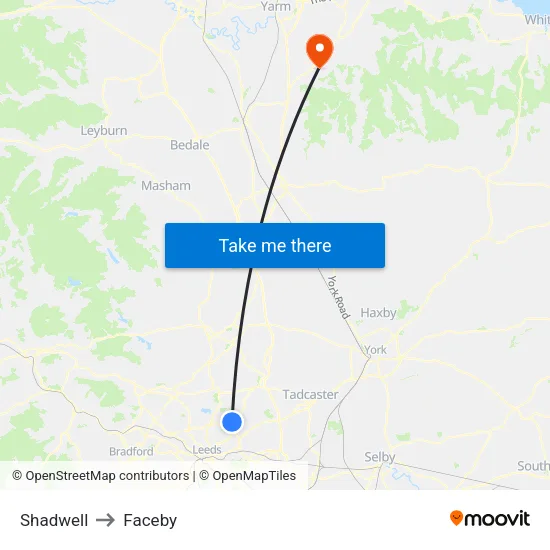Shadwell to Faceby map