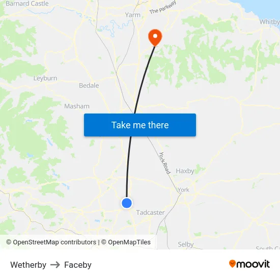 Wetherby to Faceby map