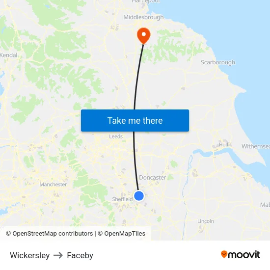 Wickersley to Faceby map