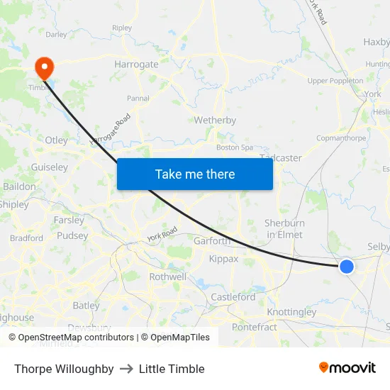 Thorpe Willoughby to Little Timble map