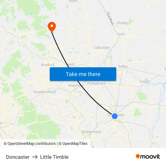 Doncaster to Little Timble map