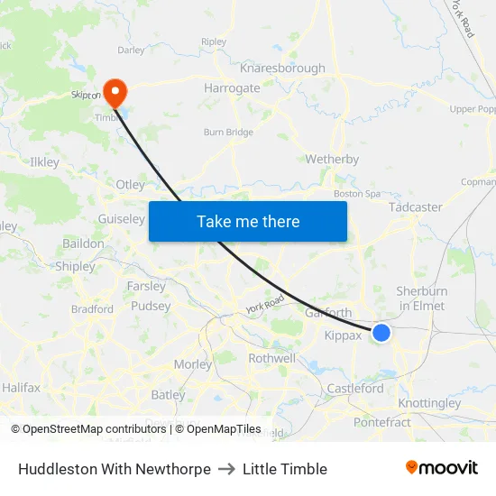 Huddleston With Newthorpe to Little Timble map