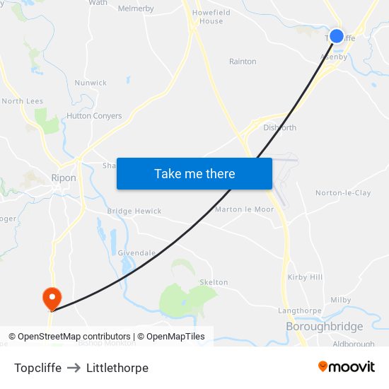 Topcliffe to Littlethorpe map