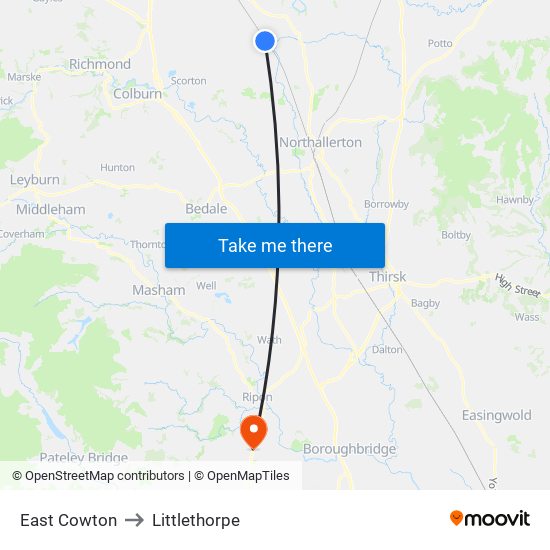 East Cowton to Littlethorpe map