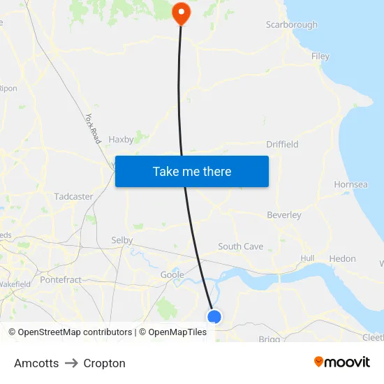 Amcotts to Cropton map