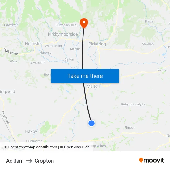 Acklam to Cropton map