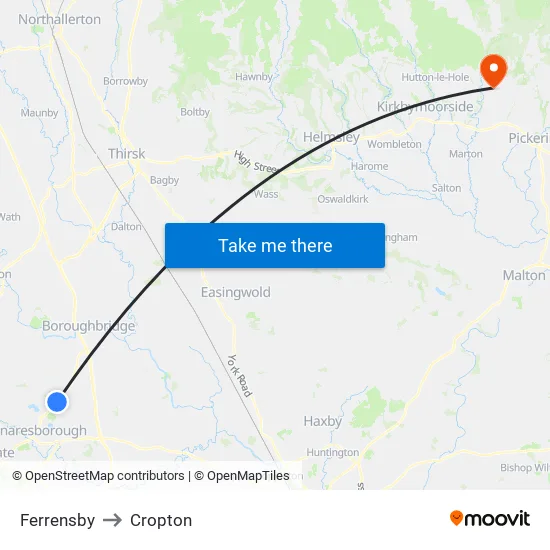 Ferrensby to Cropton map