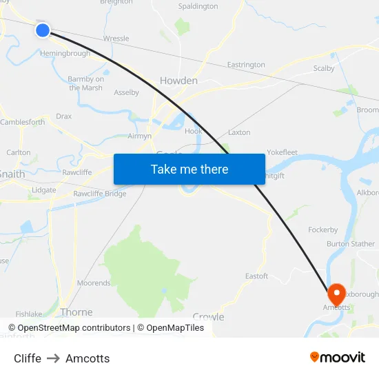 Cliffe to Amcotts map