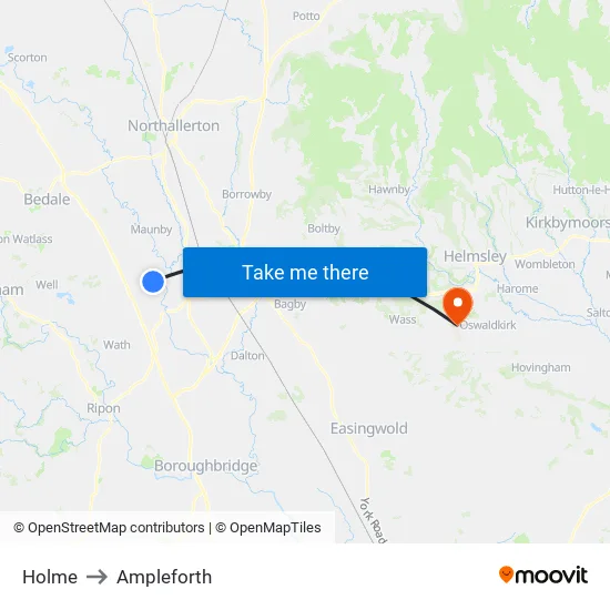 Holme to Ampleforth map