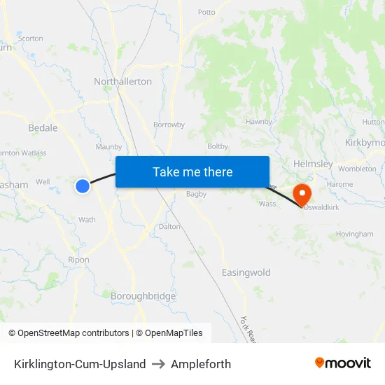 Kirklington-Cum-Upsland to Ampleforth map