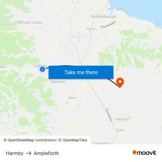 Harmby to Ampleforth map