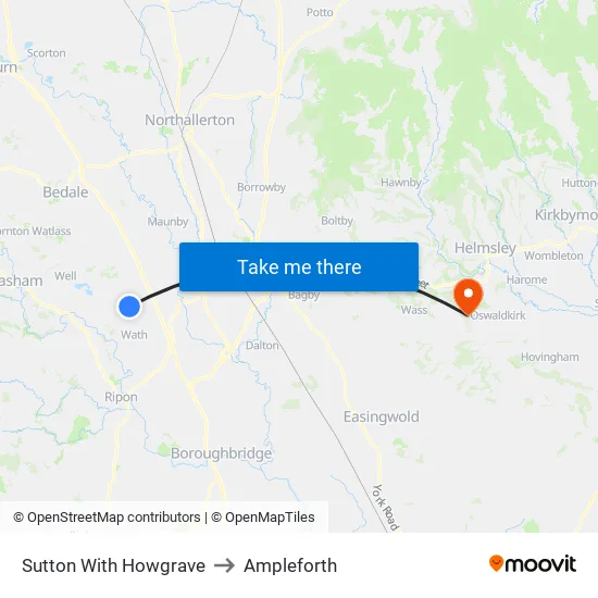 Sutton With Howgrave to Ampleforth map