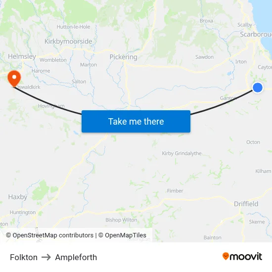 Folkton to Ampleforth map
