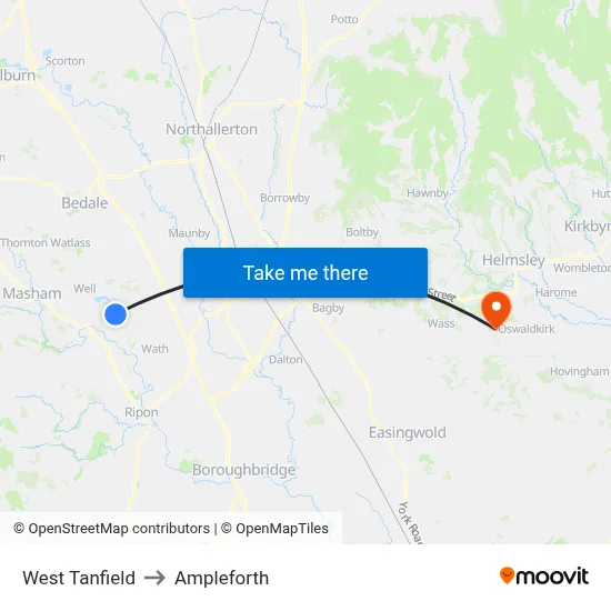 West Tanfield to Ampleforth map