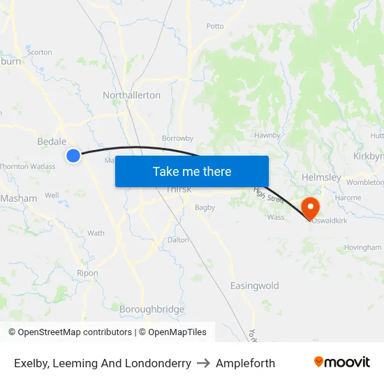 Exelby, Leeming And Londonderry to Ampleforth map