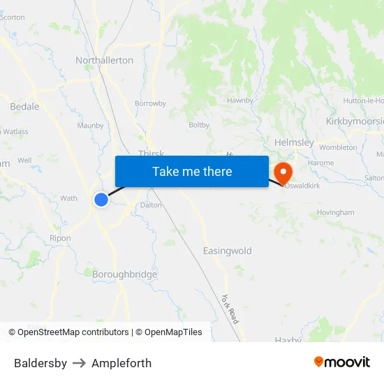 Baldersby to Ampleforth map