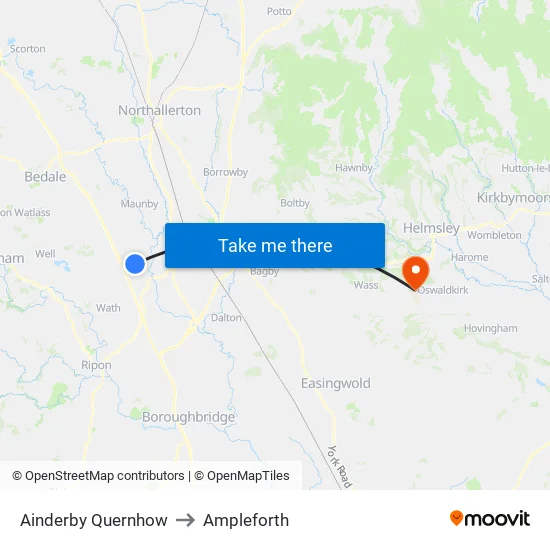 Ainderby Quernhow to Ampleforth map