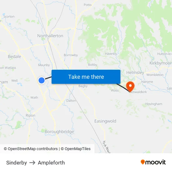 Sinderby to Ampleforth map
