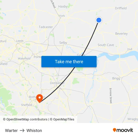 Warter to Whiston map