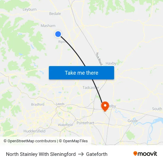 North Stainley With Sleningford to Gateforth map