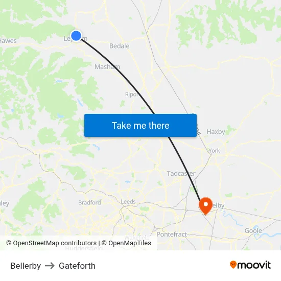 Bellerby to Gateforth map