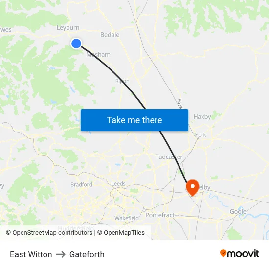 East Witton to Gateforth map