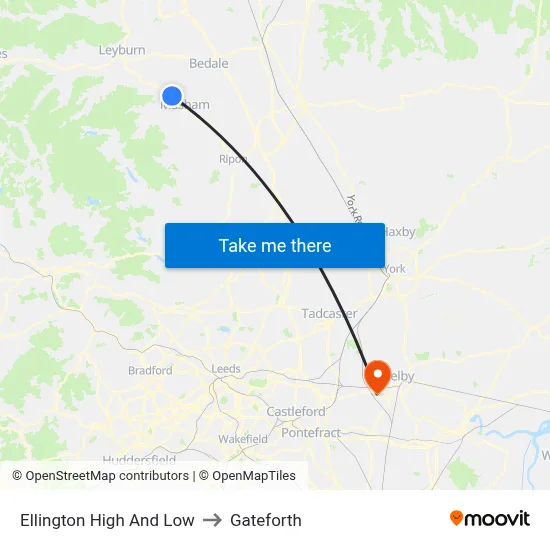 Ellington High And Low to Gateforth map