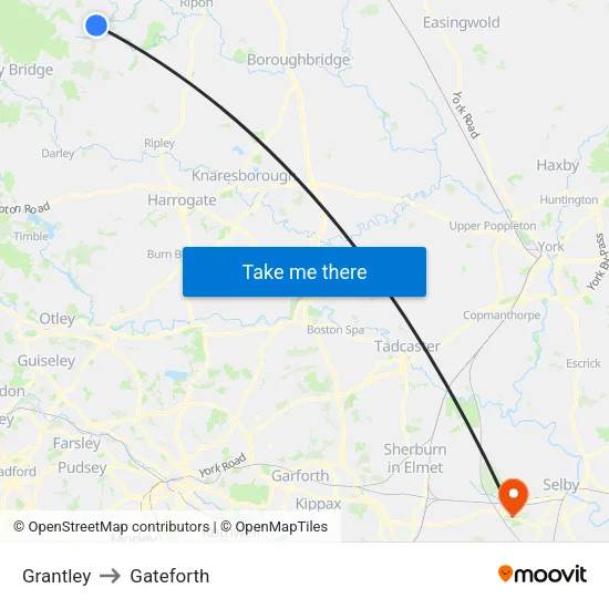 Grantley to Gateforth map