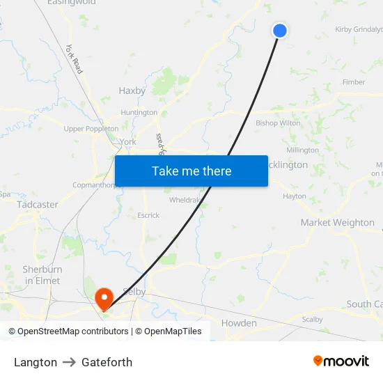 Langton to Gateforth map