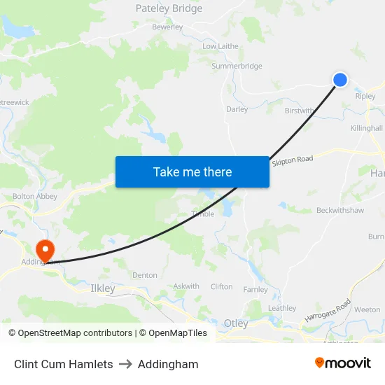 Clint Cum Hamlets to Addingham map