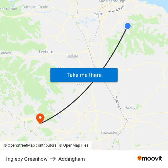 Ingleby Greenhow to Addingham map
