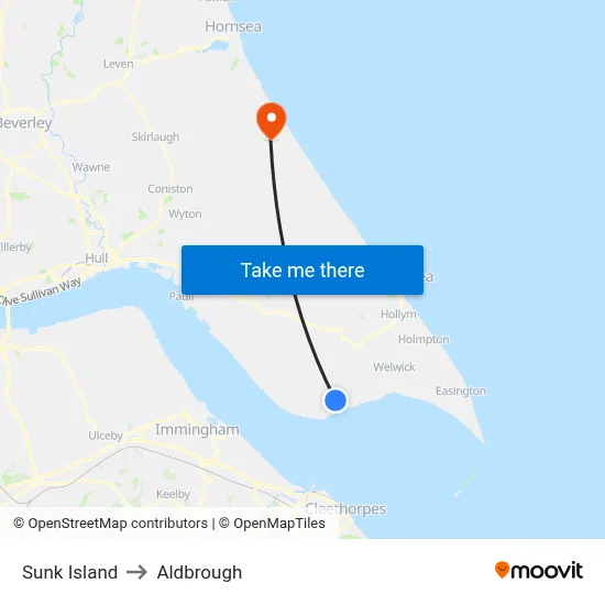 Sunk Island to Aldbrough map