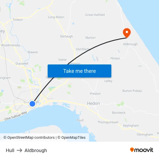 Hull to Aldbrough map