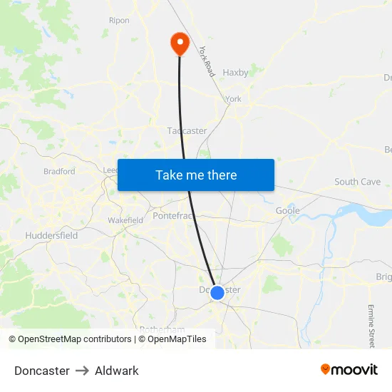 Doncaster to Aldwark map