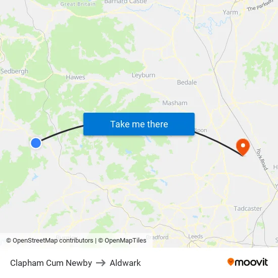 Clapham Cum Newby to Aldwark map