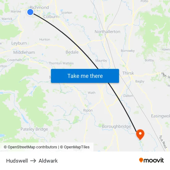 Hudswell to Aldwark map