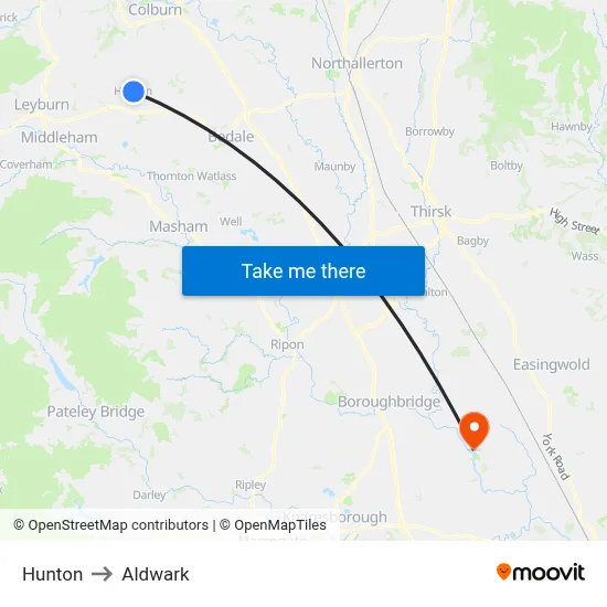 Hunton to Aldwark map