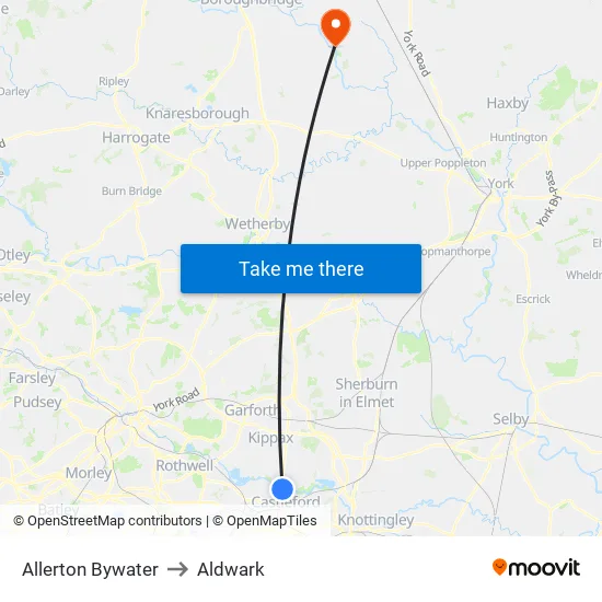 Allerton Bywater to Aldwark map