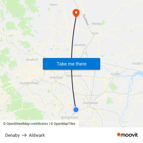 Denaby to Aldwark map