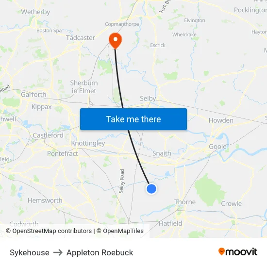 Sykehouse to Appleton Roebuck map