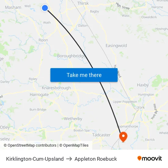 Kirklington-Cum-Upsland to Appleton Roebuck map
