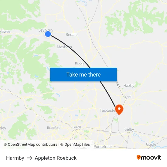 Harmby to Appleton Roebuck map