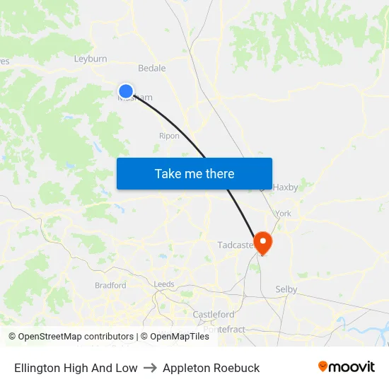 Ellington High And Low to Appleton Roebuck map