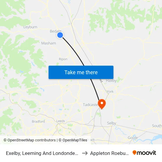 Exelby, Leeming And Londonderry to Appleton Roebuck map