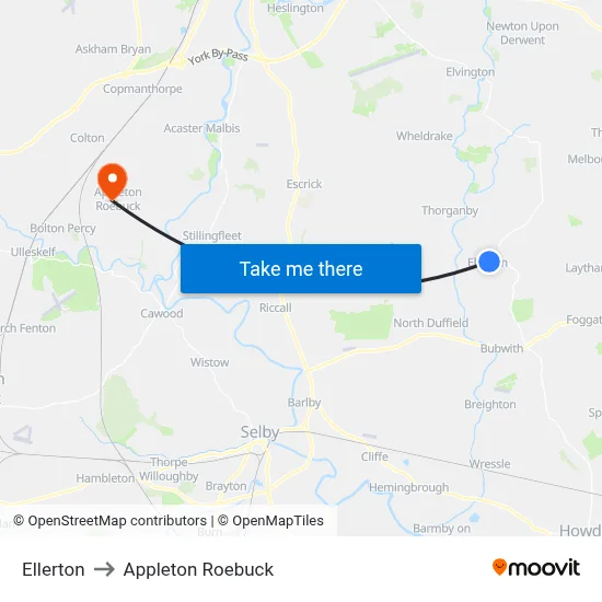 Ellerton to Appleton Roebuck map